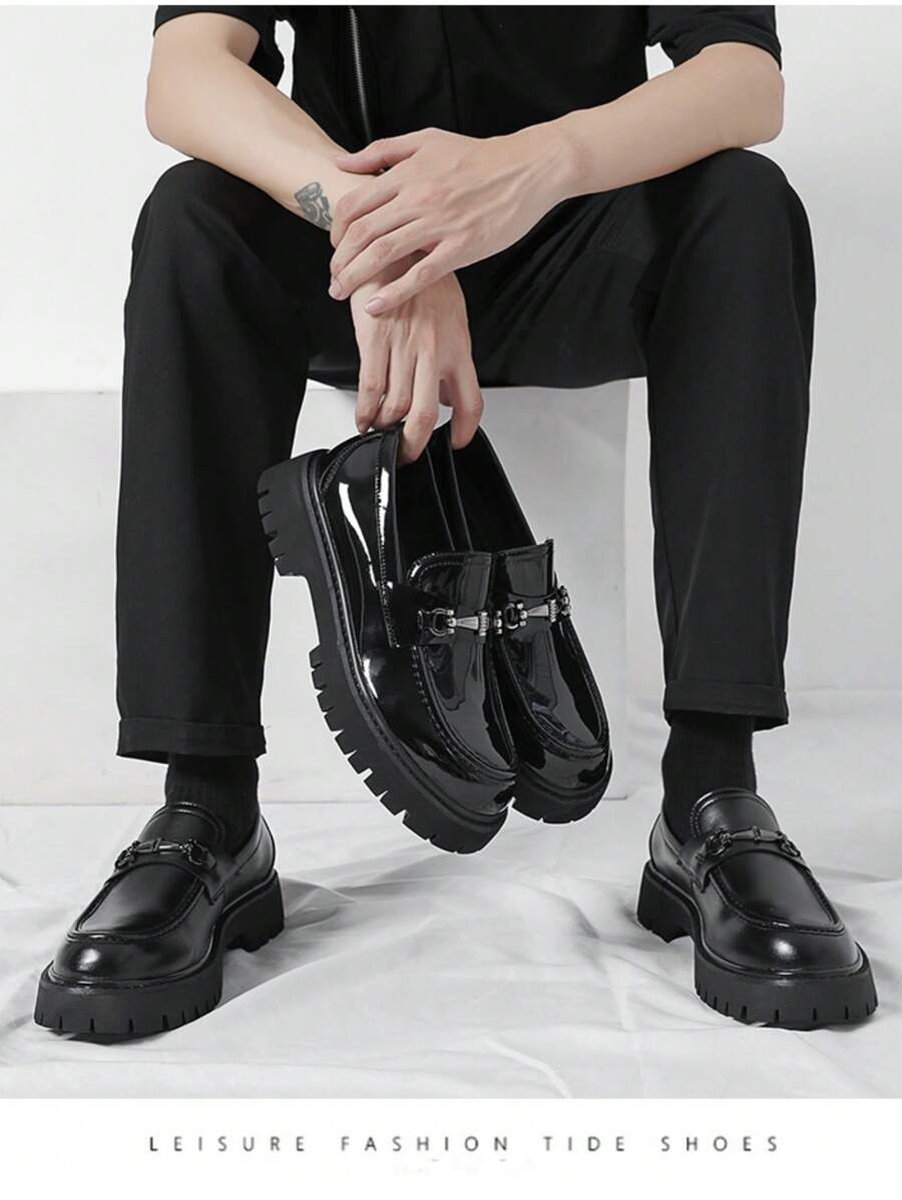 Men's Platform Slip-On Loafers, Youth Fashion Oxfords, British Style Casual Dress Shoes, Suitable Fo
